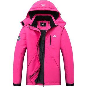 Women's Waterproof Snowboarding Rose Red Snow Ski Jacket Coat Zipper Pockets